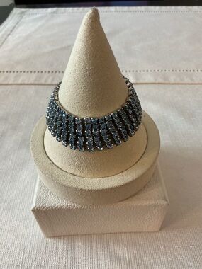 Light Blue Rhinestone Silver Tone Bracelet